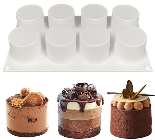 SEABABOO Molde De Silicona Forma De Cilindro 8 Cavidades De L6 X H4.5 CM Molde Cilíndrico De Silicona Para Chocolate Moldes Chocolate Cilíndrico para Hornear Postres Mousse Muffins Brownie