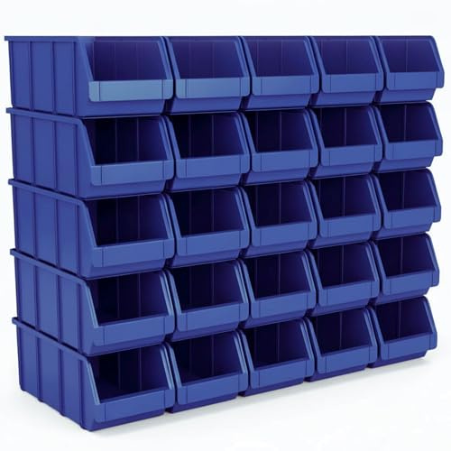 15 Stapelboxen Größe 4 Blau – Robuste Lagerboxen 335×209×152mm für Werkstatt, Schrauben & Kleinteile – Sichtlagerkästen stapelbar
