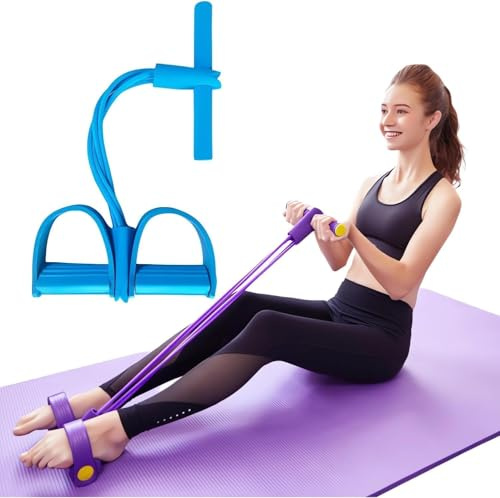 Extractor de Tobillo, Banda de Resistencia Elástica para Extractor de Pedal de Yoga de 4 Tubos para Entrenamiento de Adelgazamiento de Estiramiento de Abdomen/Cintura/Brazo/Pierna (Azul)