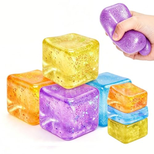 Goorder 4 stycken Squishy kub, sensorisk fidgetkub, Cristal de Paillettes, fastan-resistent returtryckleksak, ångestbeständig, anti-stress-present för barn och vuxna