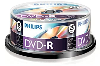 Philips DVD-R Rohlinge High-Speed (4.7 GB /120 Minuten Video, 1-16x Speed, 25er Spindel)