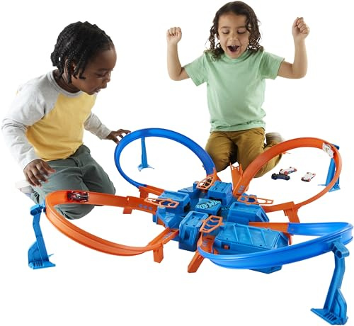Hot Wheels DTN42 - Trackset, mit Rampen, Kreuzungen und Looping, Parkplätzen, + 1 Fahrzeug