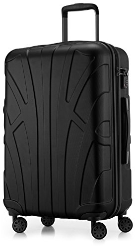 Suitline - Hartschalen-Koffer mittelgroß mit Dehnfuge Check-In Gepäck Trolley erweiterbar Rollkoffer Reisekoffer, größe M, 4 Rollen, TSA, 66 cm, 100% ABS, Farbe:Schwarz