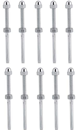 Tensores de cable roscados, paquete de 10 terminales roscados de acero inoxidable, extremos de perno de tensión para sistemas de barandilla de cable de 1/8 pulgadas, conectores de cuerda de alambre