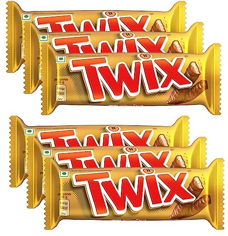 Twix Paquete de 6 barras de chocolate de 50 g con relleno de turrón suave, caramelo masticable y galleta crujiente, paquete de chocolate premium para compartir con familiares y amigos