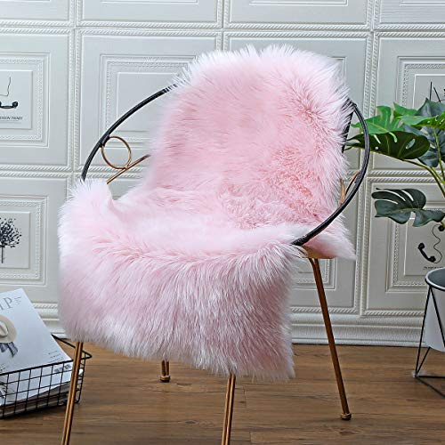 HLZDH Pelle sintetica di pecora,Cozy Sensation come vera lana Tappeto in pelliccia sintetica, Man-Made Luxury Tappeto da divano, cuscino (90 x 60 cm, rosa)