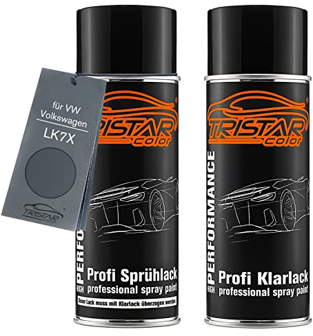 TRISTARcolor Autolack Spraydosen Set für VW/Volkswagen LK7X Islandgrau Perl/Island Gray Perl Basislack Klarlack Sprühdose 400ml