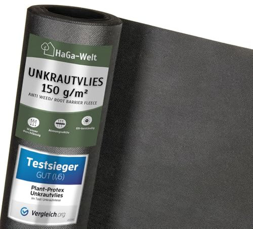 HaGa Unkrautvlies 150g/m² in 0,5m x 100m - Atmungsaktives Gartenvlies für effektiven Unkrautschutz im Garten mit hoher Reißfestigkeit
