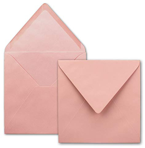 50x Quadratische Briefumschläge in Altrosa (Rosa) - 15,5 x 15,5 cm - ohne Fenster, mit Nassklebung - 110 g/m² - Für Einladungskarten zu Hochzeit, Geburtstag und mehr - Serie FarbenFroh