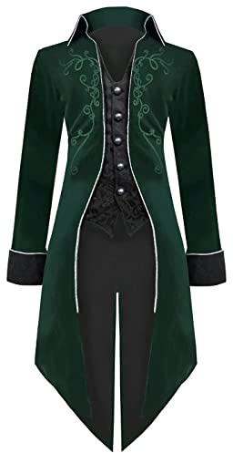 Sangdut – Veste queue-de-pie pour homme, style médiéval, Steampunk, victorien, de la Renaissance, gothique, rétro, vintage, avec broderie, pour Halloween, cosplay, costume de pirate, de vampire, Vert,