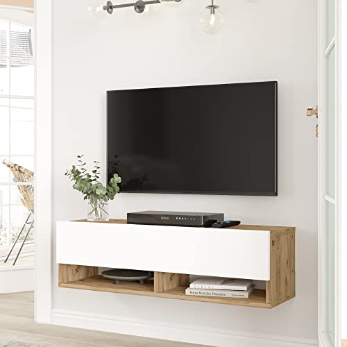 [en.casa] Consolle da Parete (AxLxP) 29,5 x 100 x 31,5 cm con Anta e Scomparti Armadio a Muro con Apertura a Ribalta Mobile Porta TV - Rovere Rustico/Bianco