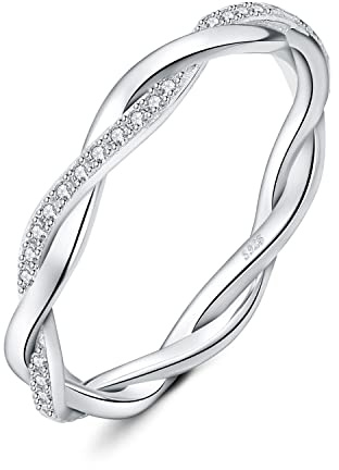 JewelryPalace Infinity Seil Verdrehter Zirkonia Band Ring Damen, Unendlichkeit Hochzeitsringe Damenring Silber 925 Trauringe Eheringe für Frauen, Vorsteckring Stapelring Ring Bandring Schmal 60