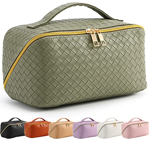 Bestash Trousse de Toilette Femme Grande Capacité,Portable Trousse de Maquillage Femme Voyage,ÉTanche Trousse à Maquillage Rangement Toilette avec PoignéE et SéParateur (Vert Olive)