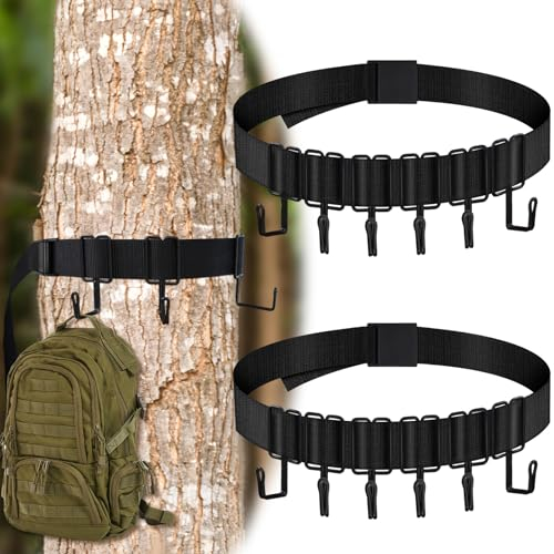 YUNVI 2 Pack Treestands Strap Gear Hangers with 12 Metal Hooks,Hunting Tree Stand Bow & Gear Hanger,Saddle Hunting and Gear Equipment Hanger,Tree Stand Accessories Strap for Bow Arrows Bag