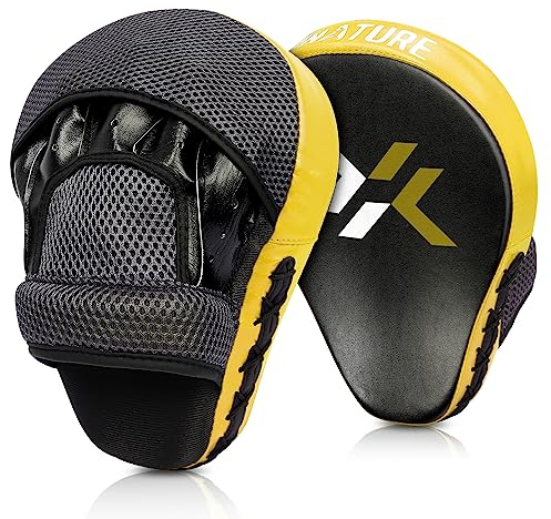 Pratzen Boxen mit hochwertiger Polsterung - 1 Paar Kickboxen Boxpratzen für optimale Schlagdämpfung,Trainerpratzen Boxing Pad für Männer Frauen,Schlagkissen für Karate MMA Taekwondo Muay Thai - Gelb