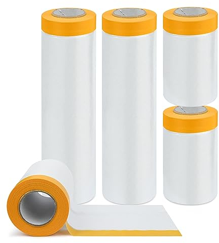Yicaam 4 Rollen Abdeckfolie mit Klebeband (270cm+55cm) Transparent Abdeckfolie mit Gewebeklebeband, Selbstklebende Malerfolie Malerband für Automobil Lackierung Abdecken