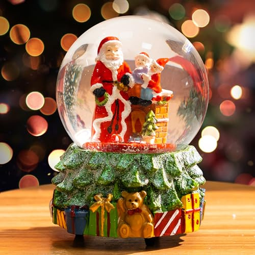 Jul snöglob kristallbox med snöflingor musikaliska snöglober Vi önskar dig en god jul 100 mm, jultomten