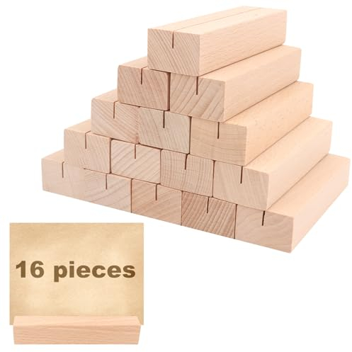 MXTIMWAN 16 Pezzi Segnaposto Legno Supporto, Legno Titolare Della Carta da Tavolo, Porta Carte Menu in Legno di Faggio per Ristoranti, Matrimoni, Banchetti e Feste, Celebrazioni, 10 x 3 x 2 cm