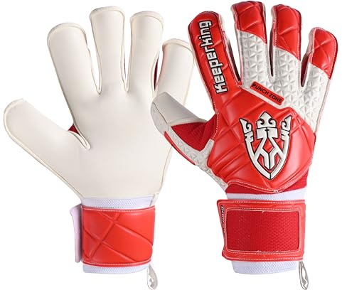 Keeperking SP 2.0, Junior, Jugendliche, Erwachsne, Kinder Torwarthandschuhe mit Fingersaves, Torwarthandschuhe Herren aus Latex mit starkem Griff und abnehmbarem Fingerschutz (3, Rot-weiß)