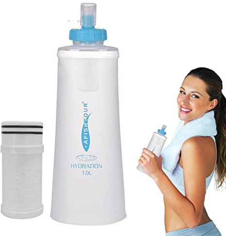 Tioheam Filtered Water Bottle,1l Hiking Water Bottle with Filter - Water Bottle, Large Capacity Drinking Bottle for Hiking, Cycling, Walking