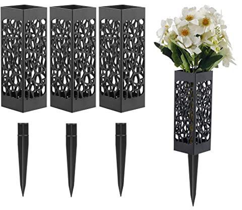 BOSREROY Jarrón de plástico vintage para cementerio, 4 unidades, para tumba con pincho para lápida
