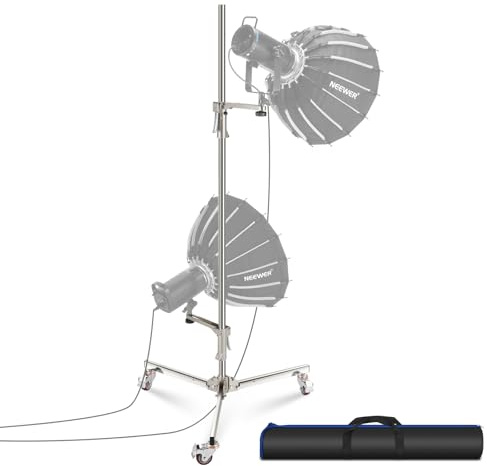 NEEWER Soporte de luz de Acero Inoxidable de 198 cm, Soporte de trípode Resistente con Ruedas giratorias, 2 Brazos deslizantes con Agarre de Pistola, Pata Plegable para fotografía, Caja de luz