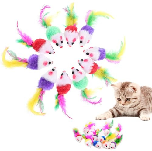 JOOTUEPO 10 Pezzi Topi Giocattoli per Gatti Giocattoli Peluche Topolini Interattivi Gioco per Gattino Kitten, Topi con Sonagli Giocattoli Gatto Forniture (Spedizione Casuale)