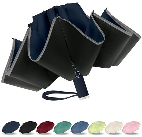 ZOMAKE Windproof Travel Umbrella Compact, Small Folding Portable Collapsible Umbrellas Automatic Open Close for Men Women, Navy Blue