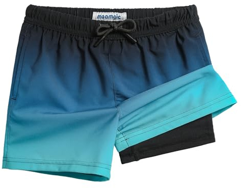 maamgic Pantaloncini da Bagno Ragazzi Bambini a Compressione ad Asciugatura Rapida Corti Boardshorts con Tasche Coulisse Regolabile Spiaggia Sport,Blu e Nero,14-16 Anni