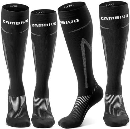 CAMBIVO Bas de Contention Femme Homme 2 Paires, Chaussettes de Contention 20-30mmHg, Chaussettes de Compression Classe 2, Compression Socks pour Circulation Sanguine, Voyage Avion, Sport, Running, Gym