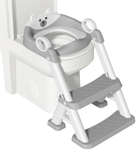 Adaptador Wc Niños con Escalera, Inodoro de Entrenamiento 2 en 1 para Niños, Estabilizar Reductor Wc Niños Cojín de PVC Impermeable, Antideslizante y Antisalpicaduras, Altura Ajustable Adaptador Wc