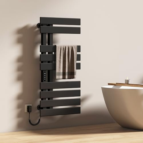 EMKE Elektrischer Badheizkörper Handtuchhalter 500 x 1000 mm, Handtuchheizkörper Elektrisch Energie Sparen, Handtuchtrockner Handtuchwärmer Elektrisch für Alexa und Google Home und APP Schwarz 320W