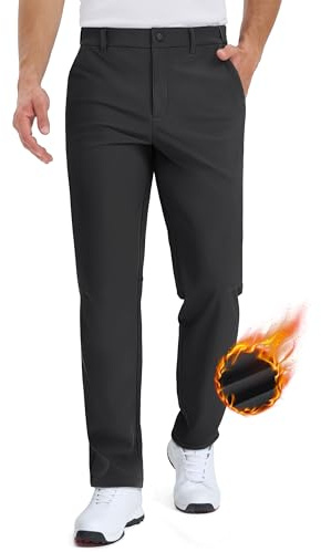 TACVASEN Winter Work Pants for Men Fleece Lined Black Golf Dress Pants Slim Fit Stretch Waterproof Business Casual Trousers with Pockets