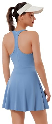 Bezioner Golf Dresses for Women Tennis Dress with Built in Shorts and Bra Sleeveless Pickleball Outfits Zipper Racerback Workout Dress