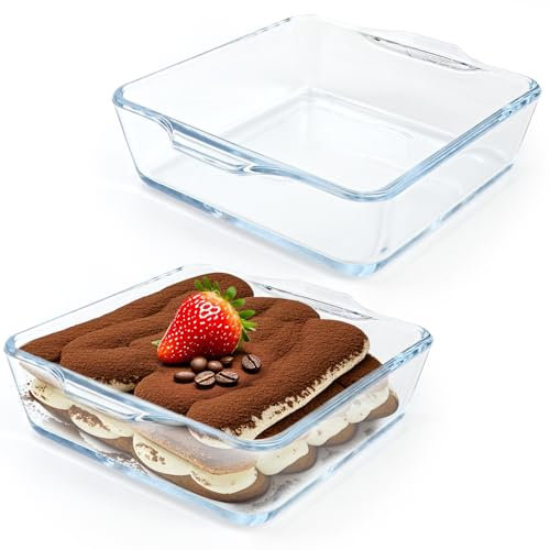 2 Pezzi Pirofila in Vetro, Teglia da Forno con Manico, 0.4L Pirofila per Cottura da Forno in Vetro Trasparente, Casseruola Trasparente per Friggitrice ad Aria Calda, Microonde