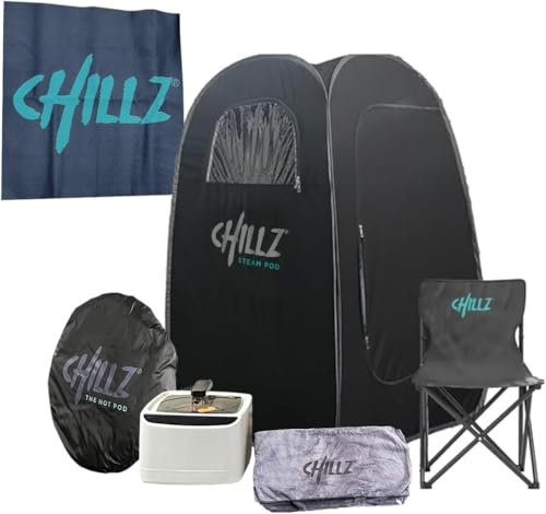 New + Even Hotter 2025 CHILLZ® Steam Sauna Portable Sauna Pod – Full Body Sauna Steam Tent, w/Remote + Touchscreen. 1200W 3 Litre Generator Hottest on The Market inc Chair, Dry Towel, Dry Mat