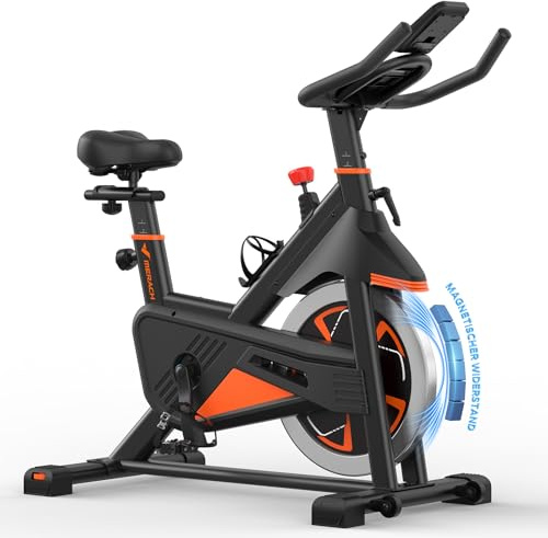 MERACH Hometrainer Bicicletta con Resistenza Magnetica, Morbido Freno Silenzioso/Hometrainer Bicicletta con Cuscino Sedile Migliorato, Bicicletta per Interni con Supporto per Tablet, App Propria, Fino