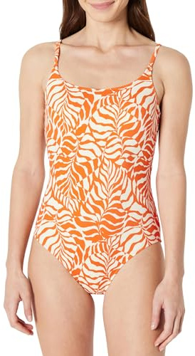 Amazon Essentials Bañador Entero con Tirantes Finos Mujer, Palmas Abstractas Naranja Óxido, 42