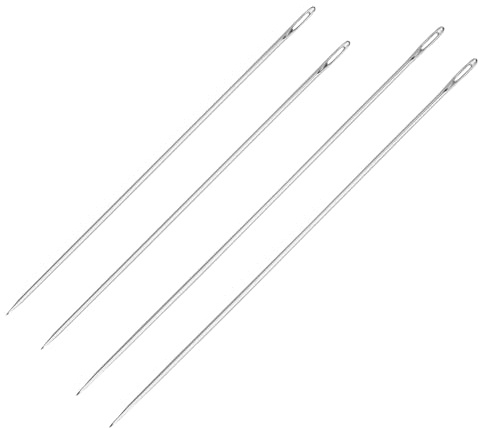 Set di 4 Aghi da lana extra lunghi in acciaio inox – Ago per tappezzeria e cucito a mano con grande cruna, punta arrotondata e superficie liscia, facile da infilare per tessuti e lavori artigianali