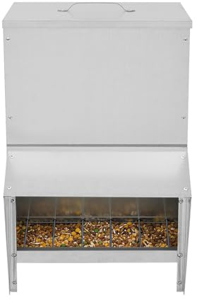 Comedero automático para pollos de metal, capacidad de 25 l, acero inoxidable, 35 x 26 x 54,5 cm, comedero para gallinas