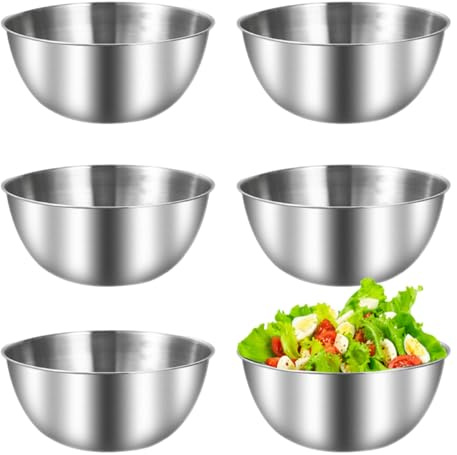 Eulihent 6 Pcs Stainless Steel Mixing Bowls Ø 17cm Stackable Metal Mixing Bowl Set for Salads, Fruit, Desserts, Soups, Cereals, Serving, Cooking and Baking - Dishwasher Safe