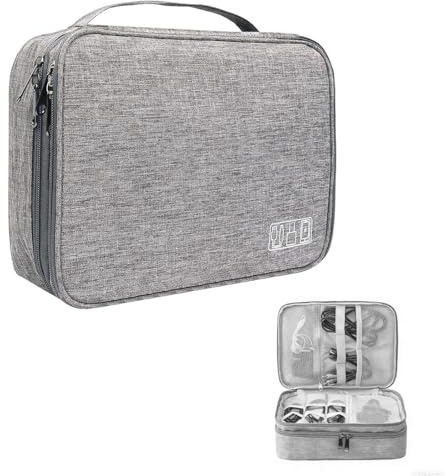 VEOIRXU Sac Électronique Multifonctionnel Avec 3 Couche Sac Câble Portable Étanche Pour Tablette Disque Dur Externe Chargeur Câbles Objets Adaptateurs Cartes Mémoire Câbles USB (Gris)