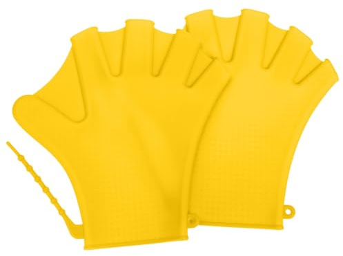 DIYEAH Paletas de Natación Ajustables de Silicona Amarilla, Guantes de Piscina Resistentes al Agua para Adultos, Entrenamiento de Fitness Acuático y Buceo, Par de Guantes Auxiliares