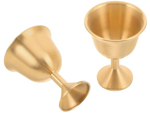 IMIKEYA Lot de 2 Calices en Laiton Vintage Médium à Pied, Gobelets à Vin Médiévaux pour Cérémonie de Communion, Réception et Banquet, Coupe D’église Rétro en Métal pour Eau Bénite