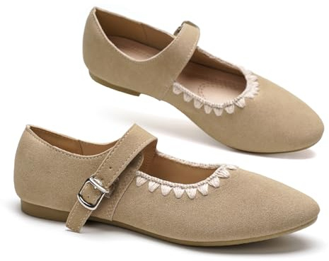 GLAMORA Ballerine Donna Mary Jane Scarpe Basse Effetto camoscio Cinturino Chiusura Gancio Punta Affusolata Suola Piatta Morbida Imbottitura Tallone Eleganti comode Leggere Ballerina Donna Classiche