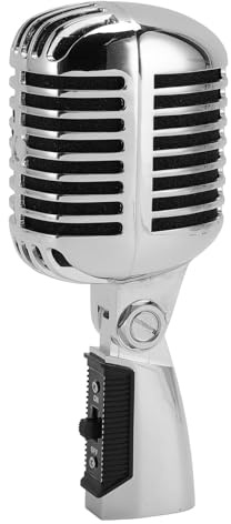 Fabater Vintage Dynamisk Mikrofon, Retrostil Kardioid Enkelriktad Mikrofon Roterbar, XLR Dynamisk Sändningsmikrofon med Metallkonstruktion för Liveframträdanden Studio (Silver)
