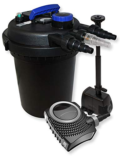 Wiltec Kit complet: CPF-250 Filtre de bassin à pression jusqu’à 10000 L avec 11W lampe uv, NEO8000 SuperEco pompe de filtration 8000l/h 70W, HJ-943 ECO Pompe pour fontaine 800l/h 16W