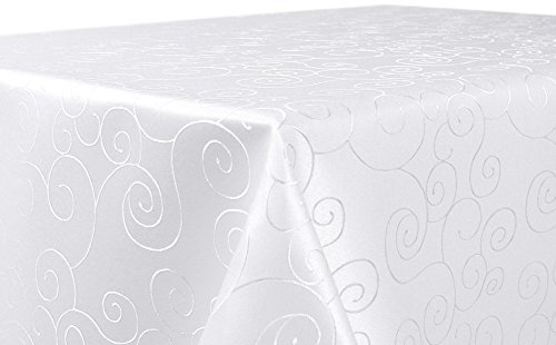 BEAUTEX Tischdecke Damast Ornamente - Bügelfreies Tischtuch - Fleckabweisende, Pflegeleichte Tischwäsche - Tafeltuch, Eckig 110x140 cm, Weiss