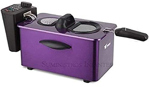Freidora eléctrica 3 litros. Potencia 2000W. Interior con recubrimiento antiadherente. Capacidad para alimentos 800-900 gr. Precioso diseño color morado. Resistencia e interior desmontable.
