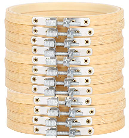 12 Stück 13 cm Runder Stickrahmen, Stickrahmen Bambus Kreis Kreuzstich Hoop Ring für Stickerei und Kreuzstich